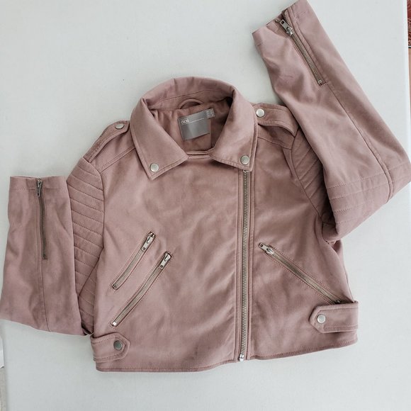 Asos Faux Suede Pink Biker Jacket Size 6 - Picture 5 of 8